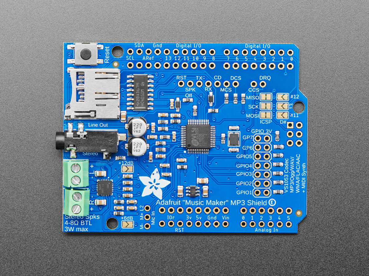 Adafruit "Music Maker" MP3 Shield für Arduino mit 3W Stereo-Verstärker – v1.0, 1788