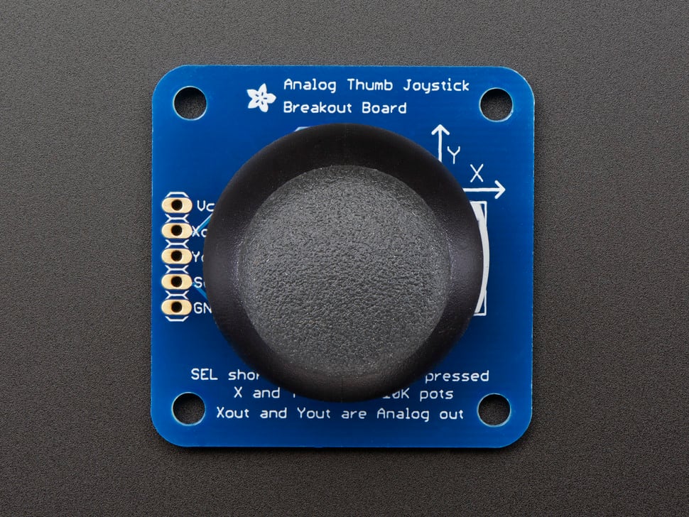 Adafruit Analog 2-axis Thumb Joystick with Select Button + Breakout Board, 512