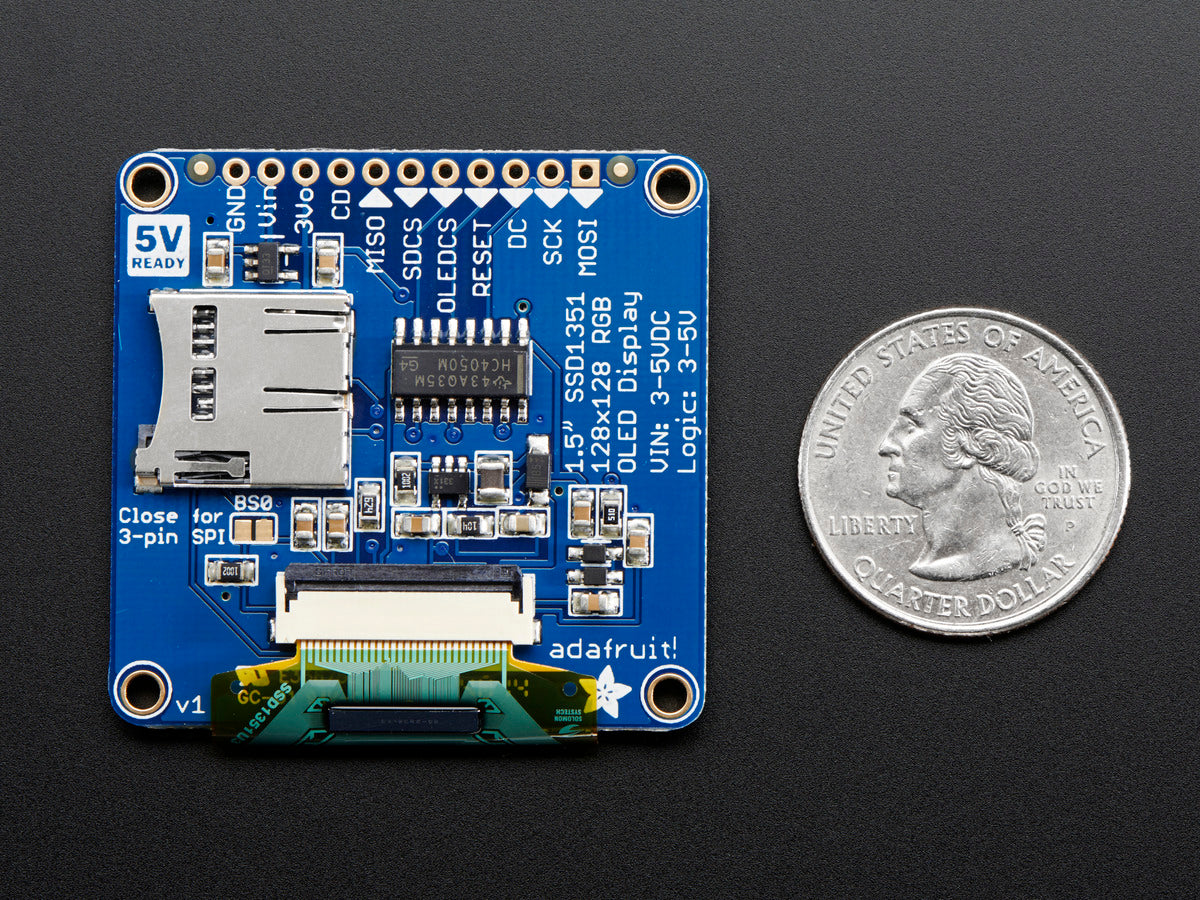 Adafruit OLED Breakout Board, 1.5" 16-bit Color, microSD Holder