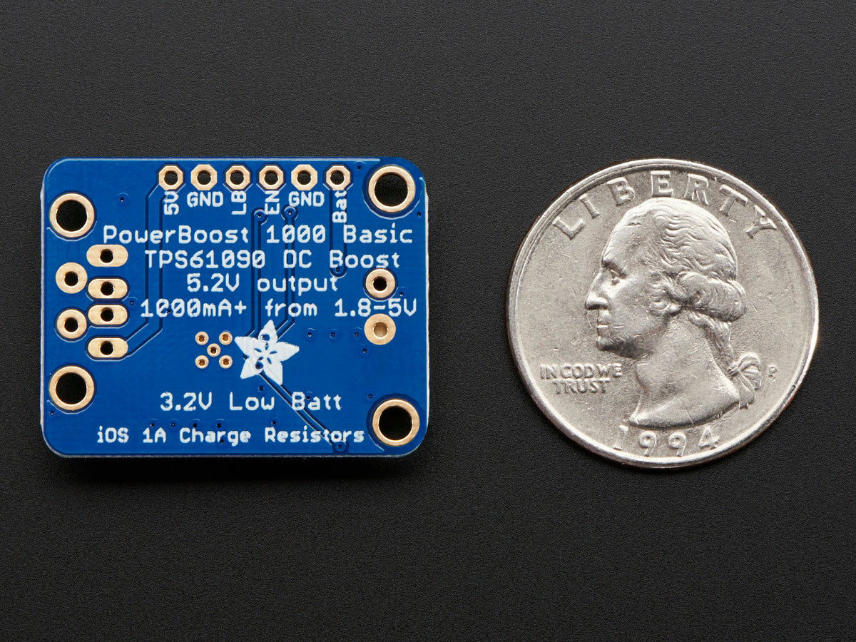 Adafruit PowerBoost 1000 Basic, 5V USB Boost @ 1000mA from 1.8V+