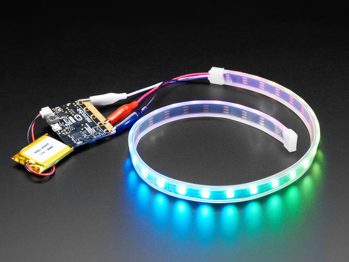 Adafruit NeoPixel LED Strip w/ Alligator Clips, 60 LED/m, 0.5 Meter Long, Black Flex