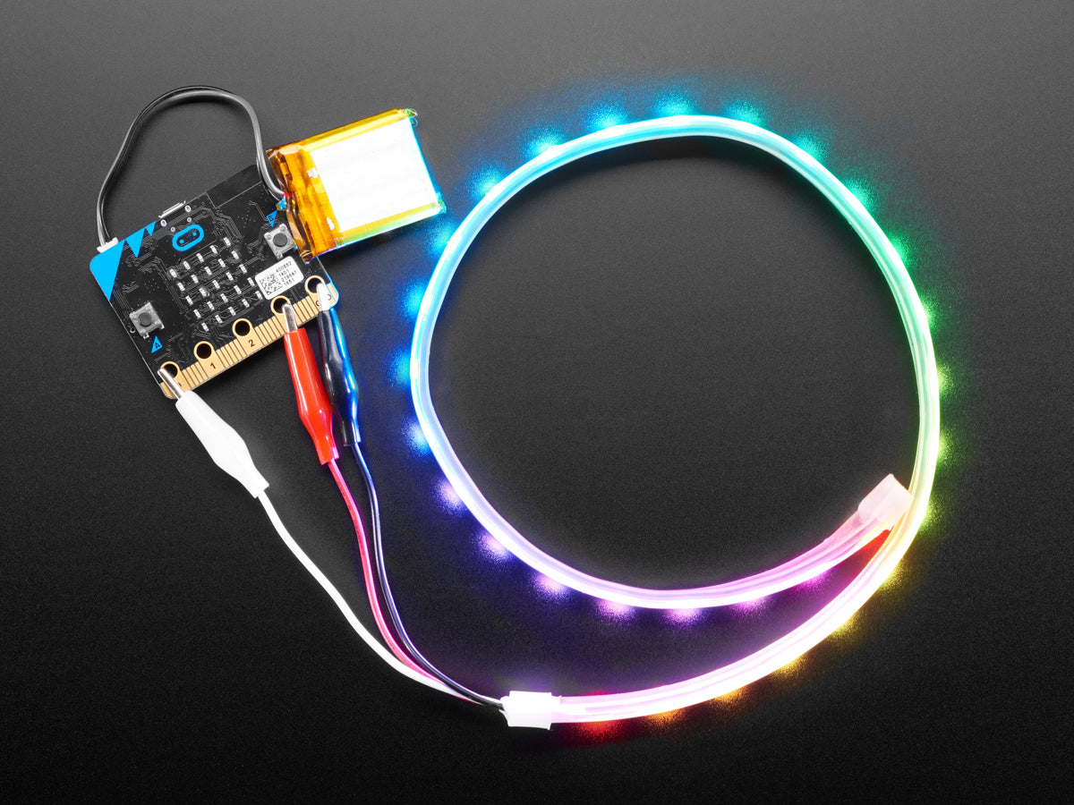 Adafruit NeoPixel LED Strip w/ Alligator Clips, 60 LED/m, 0.5 Meter Long, Black Flex