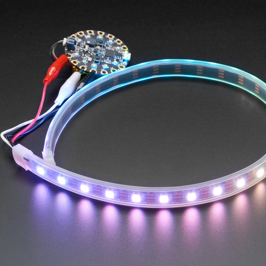 Adafruit NeoPixel LED Strip w/ Alligator Clips, 60 LED/m, 0.5 Meter Long, Black Flex
