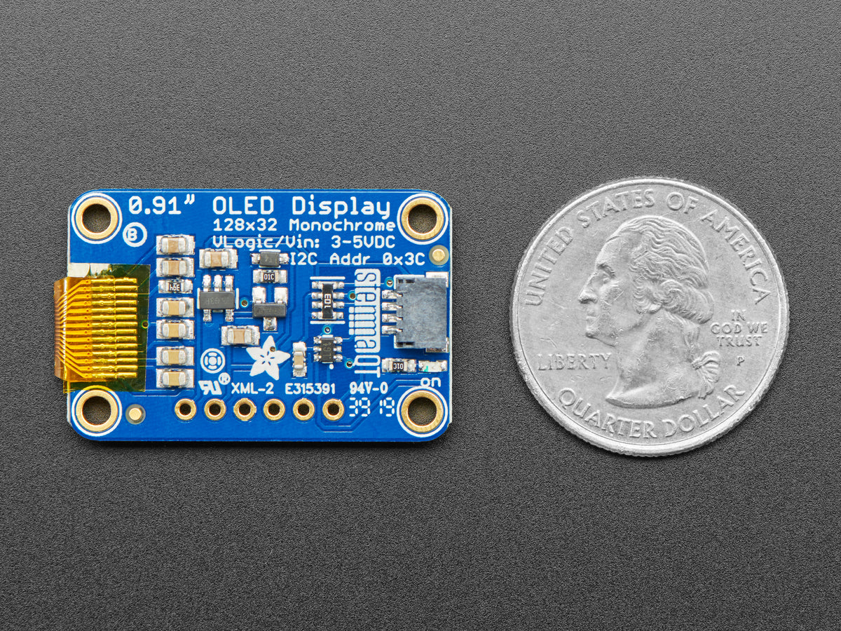 Adafruit Monochrome 0.91" 128x32 I2C OLED Display, STEMMA QT / Qwiic Compatible