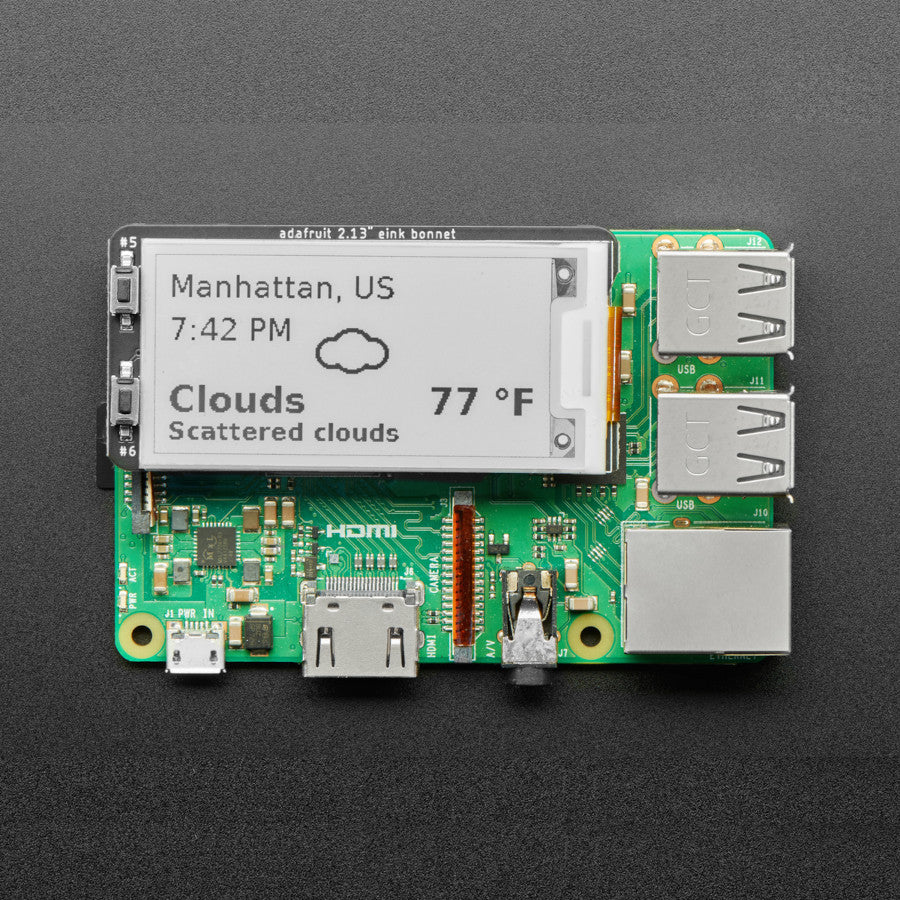 Adafruit 2.13" Monochrome E-Ink Bonnet for Raspberry Pi, THINK INK