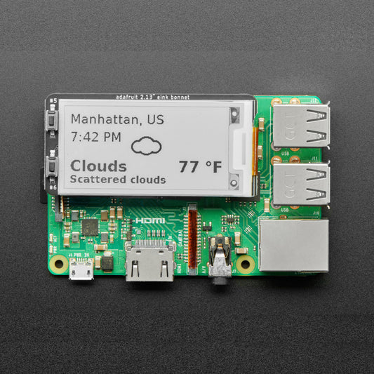 Adafruit 2.13" Monochrome E-Ink Bonnet for Raspberry Pi, THINK INK