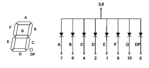 7-Segment-Display, Green LEDs, Common Anode