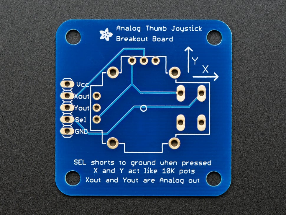 Adafruit Analog 2-axis Thumb Joystick with Select Button + Breakout Board, 512