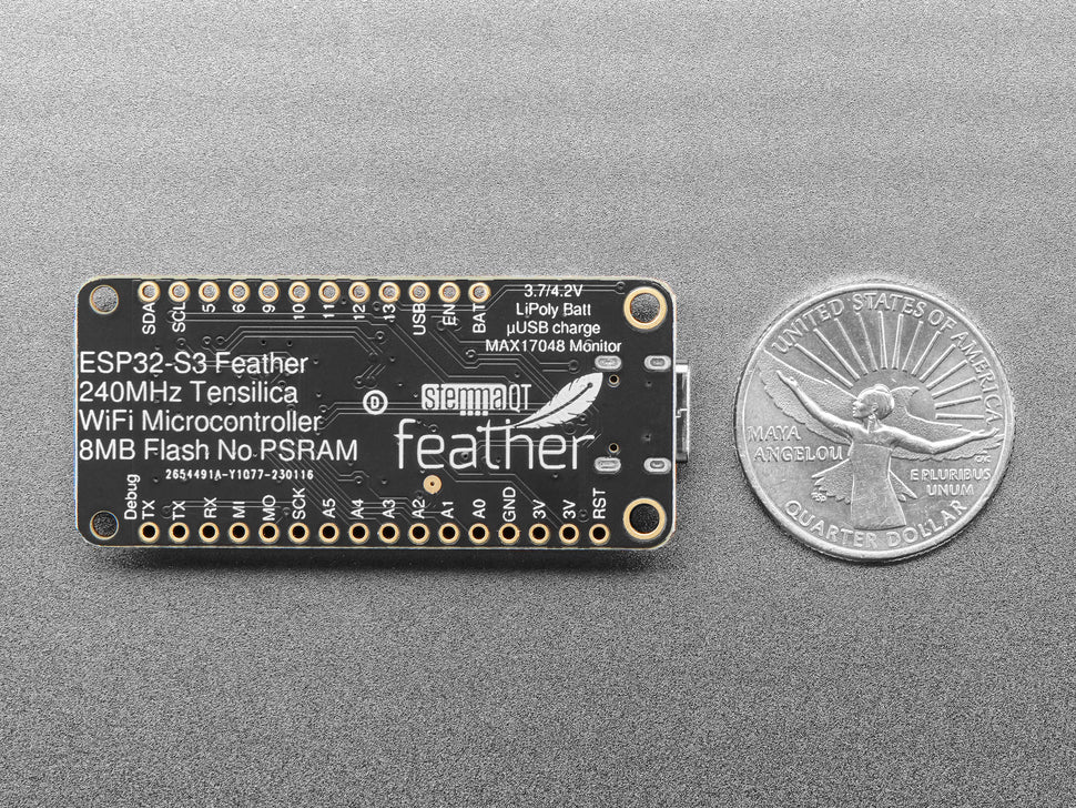 Adafruit ESP32-S3 Feather with STEMMA QT / Qwiic, 8MB Flash No PSRAM, 5323