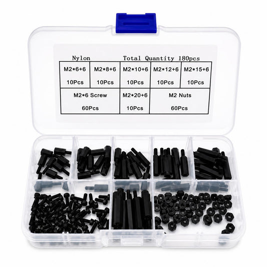 M2 Nylon Screw Set with Standoffs and Nuts, 180-piece