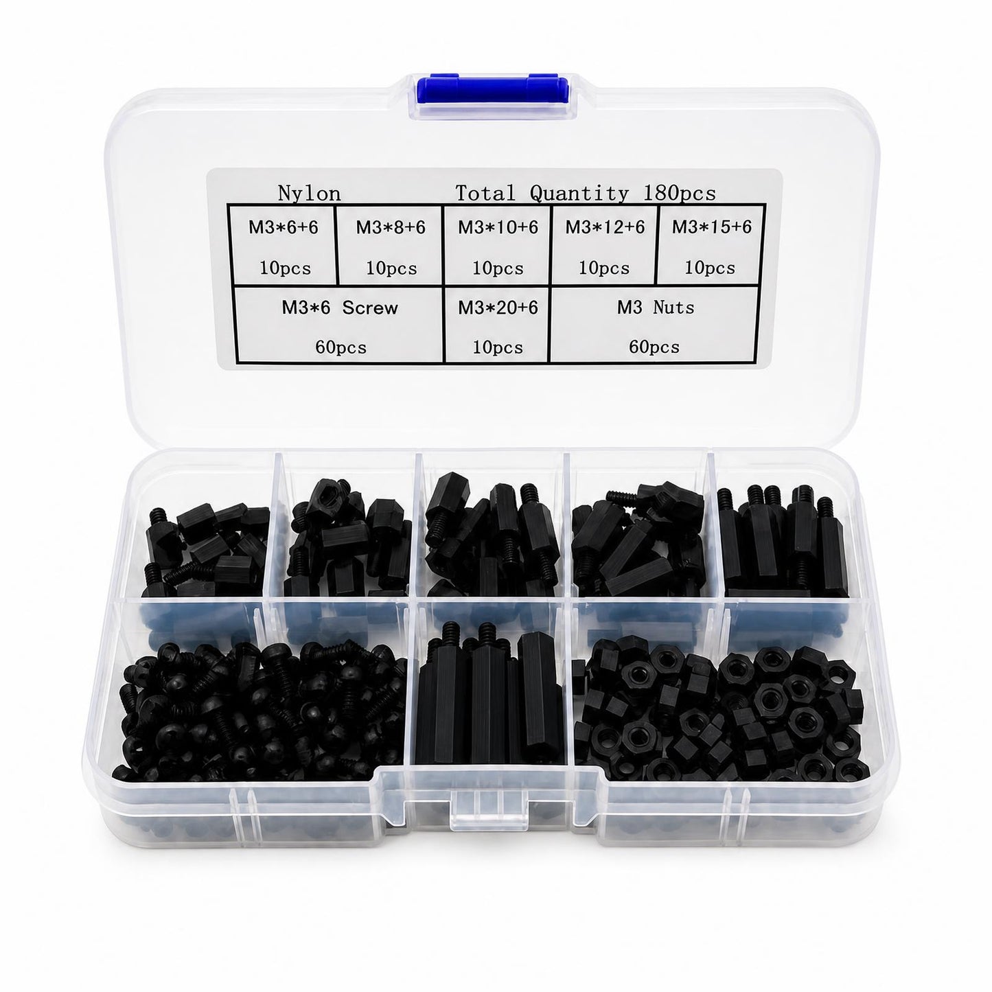 M3 Nylon Screw Set with Standoffs and Nuts, 180-piece