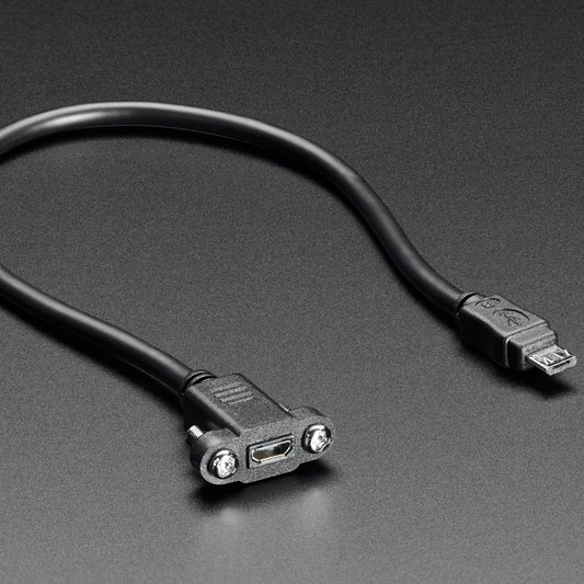 Adafruit Panel Mount Extension USB Cable, Micro B Male to Micro B Female