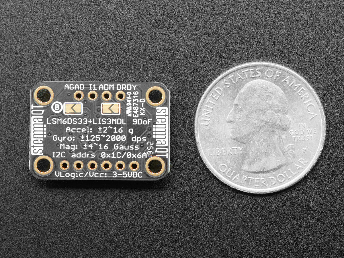 Adafruit LSM6DS33 + LIS3MDL, 9 DoF IMU with Accel / Gyro / Mag, STEMMA QT Qwiic